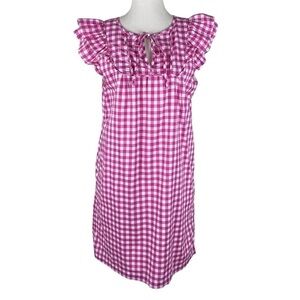 J Crew Pink/White Gingham Ruffle Sleeve Dress